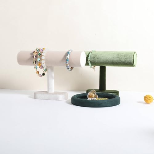 Bracelet T Bar Display for Selling, Wahtch Stand Jewelry Display, Velvet Bangle Holder Organizer【Beige】 - color: Beige