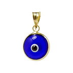 MIZZE Made for Luck Gold Plated 925 Sterling Silver 10 MM Round Glass Evil Eye Charm Pendant - 7 Colors to Choose from - color: Transparent Blue