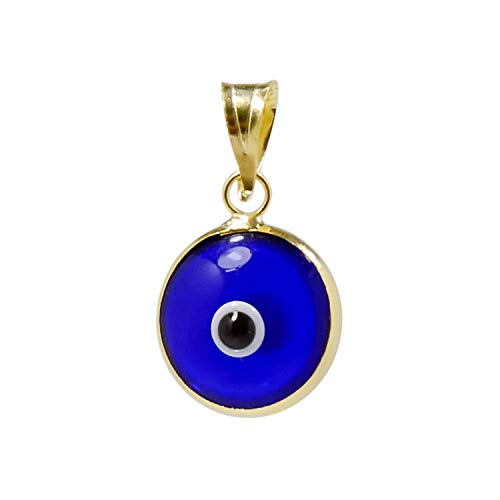 MIZZE Made for Luck Gold Plated 925 Sterling Silver 10 MM Round Glass Evil Eye Charm Pendant - 7 Colors to Choose from - color: Transparent Blue