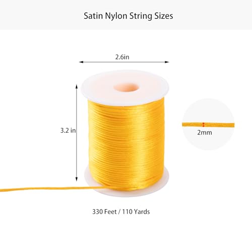Markcain 2mm x 110 Yards Gold Nylon Cord, Gold String Beading Thread for Bracelets, Necklaces and Wind Chime Crafts - size: Gold