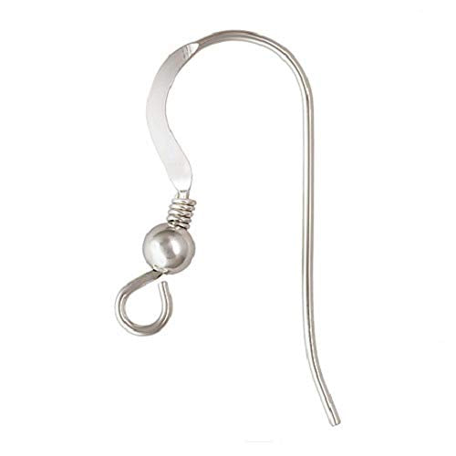 -10 Pieces (5 Pairs) Solid Sterling Silver .925 Flat French Hook Ear Wires w/Coil & 3.0 mm Ball Bead