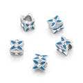 40pcs Sparkle Rhinestone Blue Enamel Flower Large Hole Loose Beads (4.5mm Hole) Antique Silver Metal Spacer for DIY Craft Jewelry Making MEC-E5 - size: Blue & Rhinestone Four-Leaf Flower