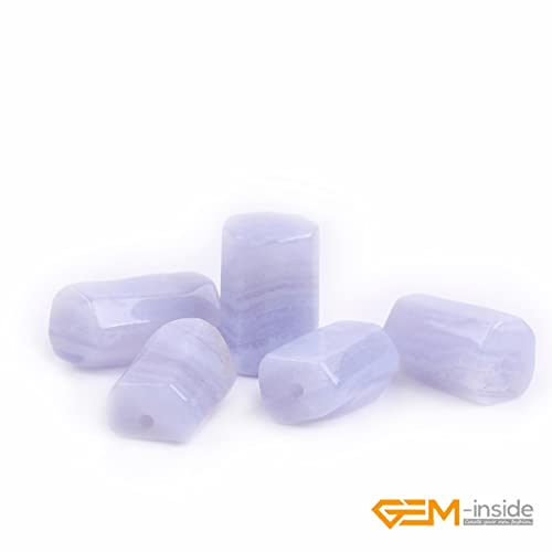 GEM-Inside 31Pcs 8x12mm Natural Blue Chalcedony Stone Gemstone Faceted Freeform Tube Column Chakra Beads for Jewelry Making Full 15" Strand Power Energy Healing - color: Blue Chalcedony