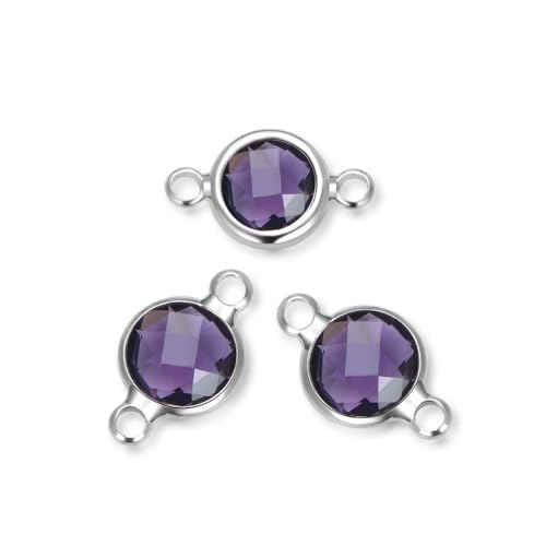 20pcs Adabele Grade A February Amethyst Purple Birthstone Connector Link 6mm (0.24 Inch) Silver Plated Round Austrian Crystal Bead for Jewelry Making CCP1-S2 - color: February - Amethyst, size: 6mm - 20pcs