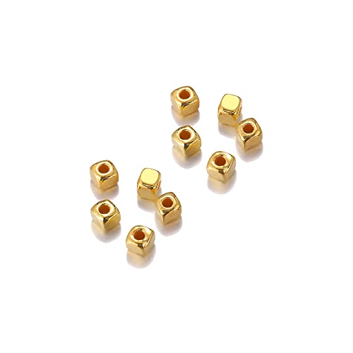 500 Pieces 3mm Cube Spacer Beads for Jewelry Making Alloy Spacer Beads Loose Spacer Beads Square Spacer Beads for DIY Craft Bracelet Necklace Jewelry Making, 1.5mm Hole, Gold