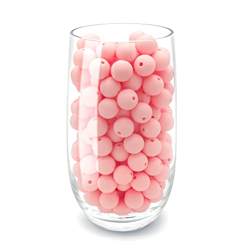 DIYOMR 100Pcs Round Silicone Beads - 15mm Pink, Ideal for Necklaces, Bracelets, Pens & Keychains - color: Pink, size: 15mm
