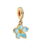 925 Sterling Silver Charms for Bracelets Gold Love and Heart Charms Cherry Blossom Dangle Beads Jewelry for Women - color: Blue Cherry Blossom with Gold Rim