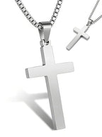 Cross Necklace for Men Silver Premium Alloy Solid Color Cross Pendant Necklace for Men Women Teens - color: Silver-Stainless Steel-20in