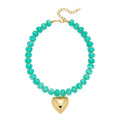 Gold Heart Pendant Necklaces for Women Colorful Acrylic Resin Beaded Choker Necklace Fashion Chunky Statement Beaded Heart Necklace - color: Lake-blue