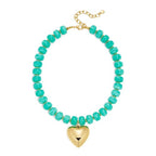 Gold Heart Pendant Necklaces for Women Colorful Acrylic Resin Beaded Choker Necklace Fashion Chunky Statement Beaded Heart Necklace - color: Lake-blue