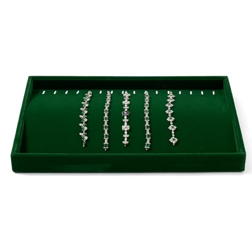 16 Slots Velvet Necklace Bracelet Tray Jewelry Trays Jewelry Drawer Organizer for Necklace, Bracelets, Watch Storage Display (Green) - size: 16 Slot