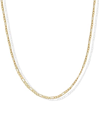 PAVOI 14K Gold Plated Curb Paperclip Box Sphere Bead Snake Herringbone and Figaro Chain Adjustable Necklace - style: Figaro-M