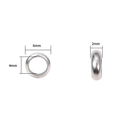 BEADIA Stainless Steel Spacer Beads 6x2mm Rondelle Loose Charm Caps Beads for DIY Jewelry Making 100pcs with 4mm Hole - color: 6x2mm 4mm
