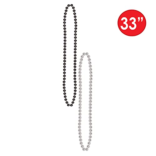 Party Beads - Small Round - size: 12-Pack, style: Black & Silver (12-Pack)