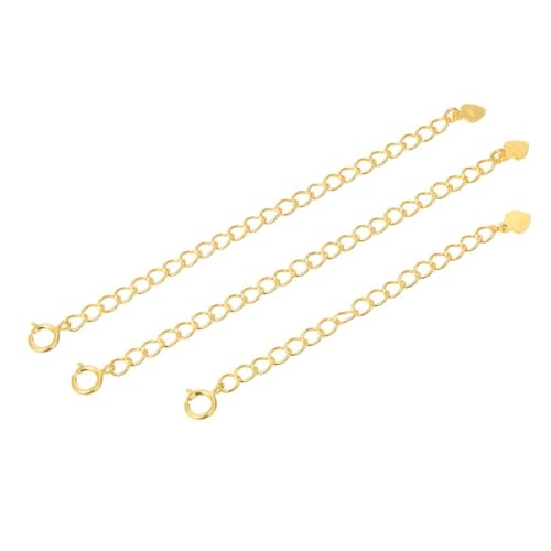 1 Set (3pcs) Adabele Real Yellow Gold Plated Sterling Silver Chain Extender Clasp Strong Removable Adjustable 2" 3" 4 inch Extension for Necklace Bracelet Anklet Jewelry Making SS302-234 - color: Gold, size: Gold Set - 2" 3" 4"