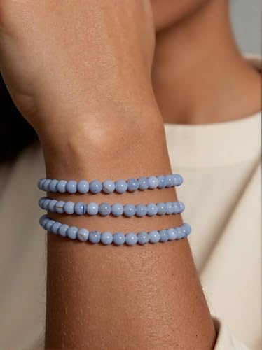 Stone Beads, 60pcs Blue Aquamarine Gemstone, 6mm Round Loose Beads for Jewelry Making, Bracelets, with Bag, String & Card - color: Blue Aquamarine, size: 6mm
