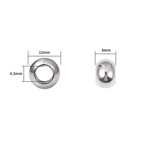 BEADIA Stainless Steel Spacer Beads 12x8mm Round Loose Charm Caps Beads for DIY Jewelry Making 10pcs with 6.5mm Hole - color: 12x8mm 6.5mm
