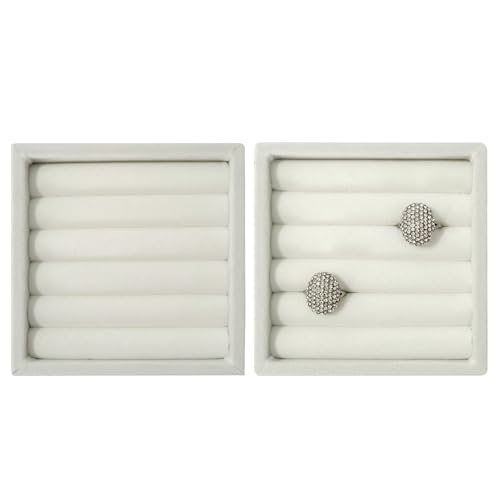 Velvet Ring Organizer Tray, Small Jewelry Storage Holder with Sponge Insert,Earring Rings Trays for Store Display Jewelry Show Home (White, S) - color: White, size: S