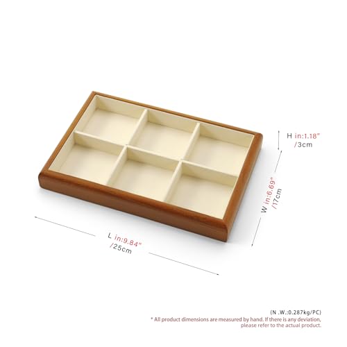 6 Grids Solid Wood Jewelry Tray Microfiber Bracelet Bangle Watch Earring Ring Necklace Holder for Display Storage (Cream White) - style: 6 Grid