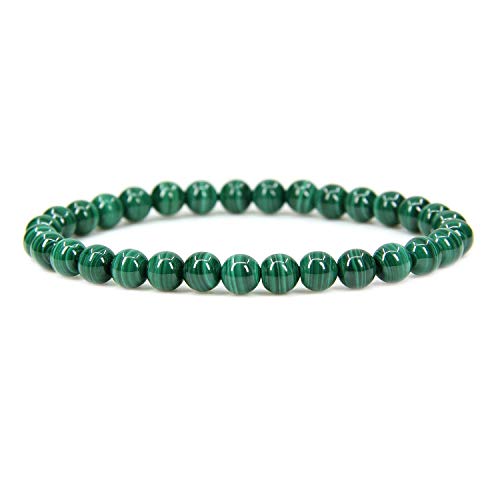Angelstones Handmade Natural Healing Gemstone 6mm Round Beads Stretch Crystal Bracelet 7 Inch Unisex - color: Malachite