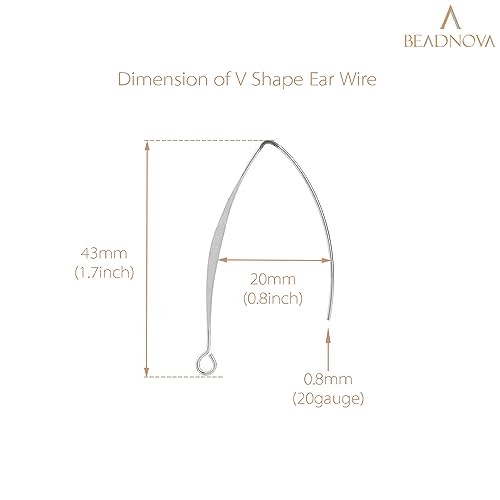 BEADNOVA V Shape Ear Wire Long Earring Wire Earring Hook for Dangle Earwire Making Jewelry Making Ear Post DIY (Silver 43mm, 10pcs) - color: Silver