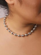 Sacina Y2k Aesthetic Emo Beaded Ball Chain Necklace, Gothic Punk Grunge Necklace, Christmas Jewelry Gift - color: Silver, size: 18 in