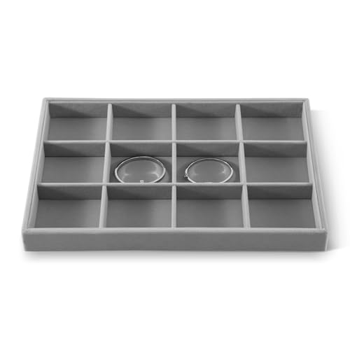 Jewelry Organizer For Drawer, Velvet Jewelry Trays,Premium Watch Tray,Luxury Bracelet Storage,Grey Stackers Jewelry Organizer - color: Grey, size: 12 Grid Tray