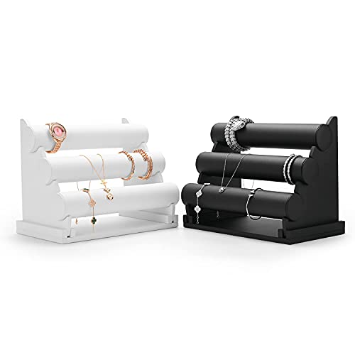 3 Tiers White PU Leather Jewelry Organizer Stand and Display Detachable Bracelet Display Stand Jewelry Tree for Watch Organization - color: 3 tiers-white
