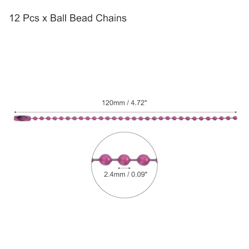 MECCANIXITY Ball Bead Chain Beaded Necklace Chains 5 Inch Adjustable Metal Ball Chains 2.4mm/0.1inch Keychain for Jewelry Making,DIY Craft Projects,Pack of 12(Rose Red) - color: Rose Red