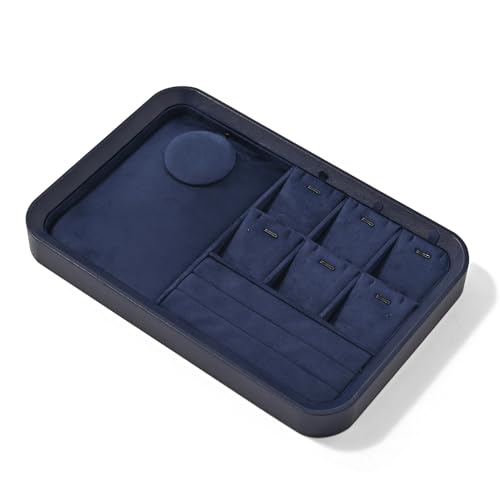 Oirlv Jewelry Display Tray for Vendors Velvet Jewelry Tray with Compartments for Rings and Necklaces(Blue) - color: Blue P21702