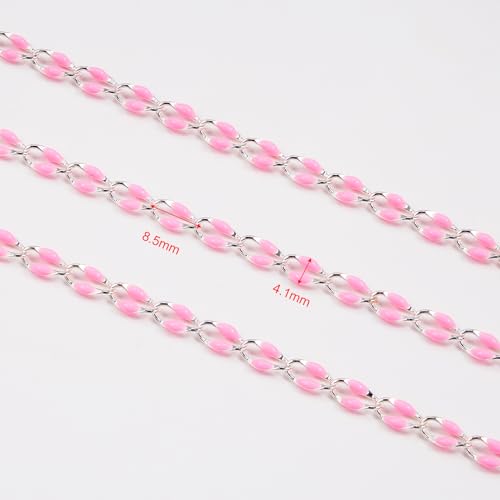 YOUBEIYEE 2 Meters Silver Plated Chain for Jewelry Making Pink Enamel Chain Roll Brass Chains Bulk with Jump Rings and Lobster Clasps - color: Pink Silver