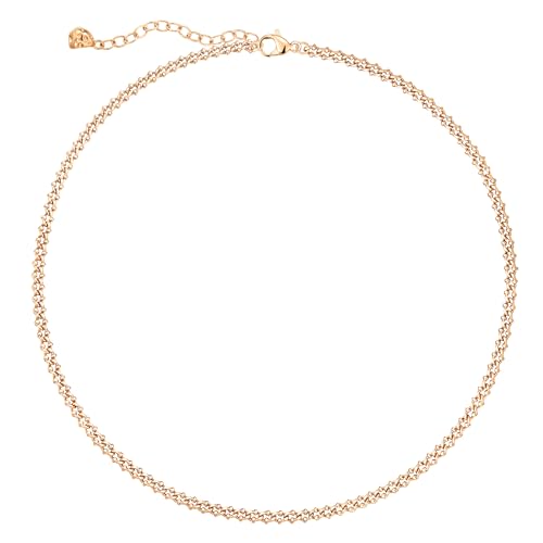 Dremmy Studios Dainty Gold Choker Necklace for Women 14K Gold Plated Coin Disc Figaro Layered Beaded Flat Mariner Sideways Cross Wishbone Link Clavicle Necklaces - style: 4.8mm Curb Chain