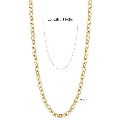 24PCS Gold Necklace Chains for Jewelry Making 2MM 18K Gold Plated Stainless Steel Cable Cross Link Chains Bulk for DIY Necklace - color: gold(2mm/18 inches)