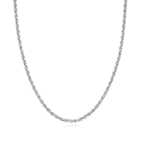 GLIVEOR 925 Sterling Silver Clasp 2.5mm Rope Chain for Men Women Diamond Cut Chain Necklace 16 18 20 22 24 26 30 Inches - color: silver, size: 18, style: 2mm