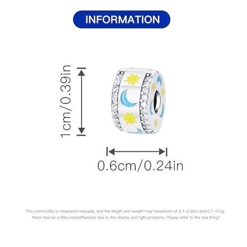 Spacer Stopper Beads for Bracelets & Necklaces, 925 Sterling Silver Beads | Smooth & Pave Cubic Zirconia (White, Blue, 18K Gold Plated) | Anti-Slide Separator Charms S925 Women Jewelry - color: Luminous Stars And Moon-Bead Charms