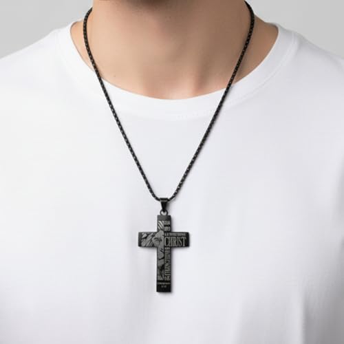 Stainless Steel Cross Necklace for Men American Flag Pendant Chain Christian Catholic Religious Gifts for Him/Son/Father/Teen/Husband Inspirational jesus Bible Verse Jewelry - style: Philippians 4:13
