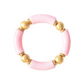 LALAPPLE Gold Plated Beaded Acrylic Bamboo Tube Bangle Bracelets for Women, Colorful Chunky Curved Tube With Gold Plated Pieces Beads Stretch Bracelet Friendship Summer Beach Jewelry - color: L-Pink