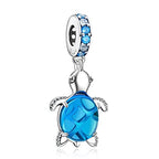 925 Silver Charms Pendants For Pandora Bracelet Golden charms Bead Safety Chain Clip set Heart Flower Animal Beads Family, Mom, Friend, Daughter, Birthday, Jewelry Gift - style: G-Blue Turtle