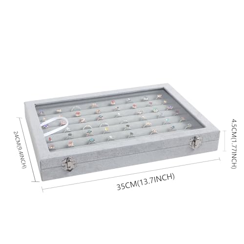 Wudygirl 7 Slot Ring Holder Velvet Jewelry Organizer Jewelry Tray for Drawer Rings Storage Ring Display Showcase Tray Stackable(Ring Box) - style: Ring Tray