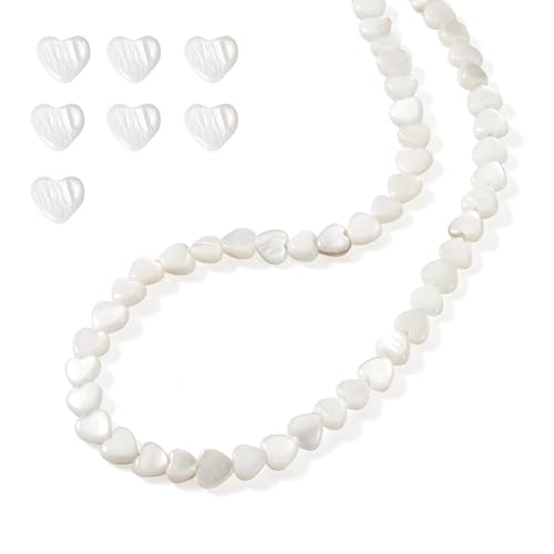 Fashewelry 62pcs Heart Freshwater Shell Beads 6mm Tiny White Heart Shell Charm Seashell Summer Beach Beads for DIY Crafts Valentines Day Necklace Bracelet Earring Jewelry Making Supplies - color: 1-White, 6x6mm