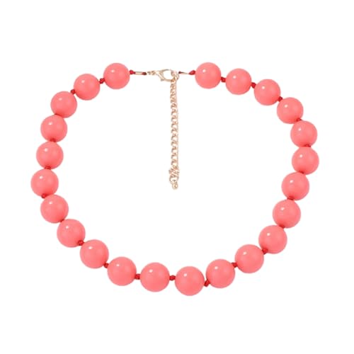 Caiyao Bohemian Colorful Acrylic Round Beaded Choker Necklaces Handmade Adjustable Resin Beads Clavicle Rope Necklace for Women Men Ethnic Costume Party Vacation Jewelry Gifts - color: Pink