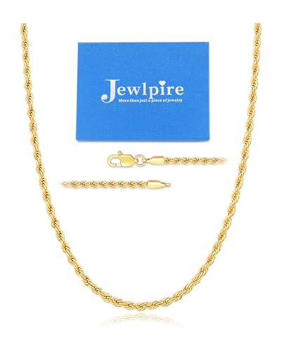 Jewlpire Silver Rope Chain/14k Gold Plated Chain Necklace for Men, 2.5mm 3mm 4mm Chains for Men Women, Stainless Steel Necklace Chains, Mens Necklaces 16 18 20 22 24 26 Inch - color: 3mm-14k Gold Plated, size: 26 Inch