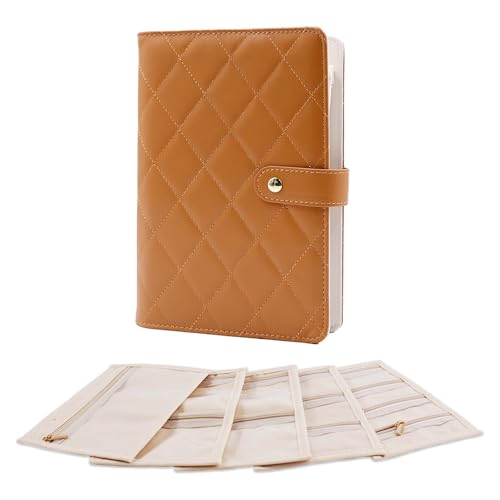 Travel Jewelry Organizer Case ， Portable Jewelry Organizers Storage Book, Compact Jewelry Roll for Earrings, Rings, Necklaces - Perfect Jewelry Travel Bag for Women - color: brown