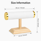 Jewelry bracelet Display T-Bar Stand 9 inch White PU Bracelet Holder with Gold Metal Ends 1-Tier Jewelry Organizer with Natural Pine Base, Bangle & Watch Display for Retail & Vanity - color: Round PU White