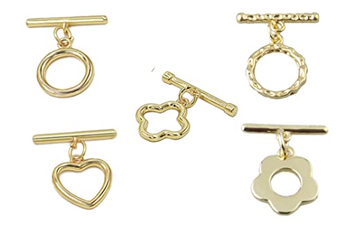 1Box 20 Sets Mixed 5 Styles 14K Real Gold Filled OT Toggle Clasps OT End Clasps Connectors Bar for Bracelet Necklace Jewelry Making (Style1)
