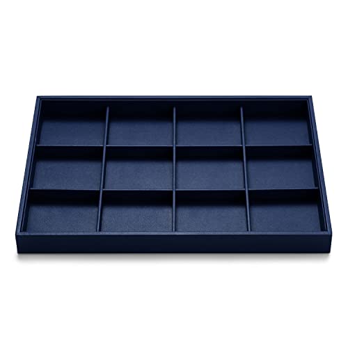 Oirlv Stackable Premium Leather Jewelry Trays 12 Grid Jewelry Drawer Organizer Trays Bracelet Earrings Watches Showcase Display Organizer - color: Blue, size: 12 Grid Tray