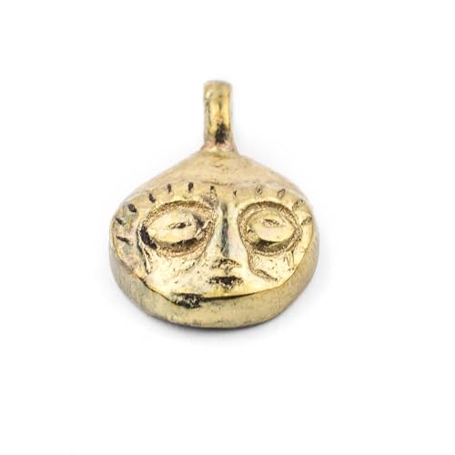 The Bead Chest African Brass Mask Charm Pendant (19x14mm): Genuine West African Mask Design for DIY Jewelry & Necklaces - color: Brass, size: Round Charm (19x14mm)