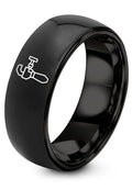 Chain Tool Ring - Gift for Cyclist - 8mm - Band - Gunmetal Black Silver - Personalized Custom Engraving - Men Women - Anniversary Engagement Wedding - Tungsten Carbide - Flat Dome Bevel - color: 01 - Black Tungsten