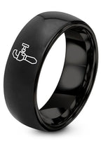 Chain Tool Ring - Gift for Cyclist - 8mm - Band - Gunmetal Black Silver - Personalized Custom Engraving - Men Women - Anniversary Engagement Wedding - Tungsten Carbide - Flat Dome Bevel - color: 01 - Black Tungsten