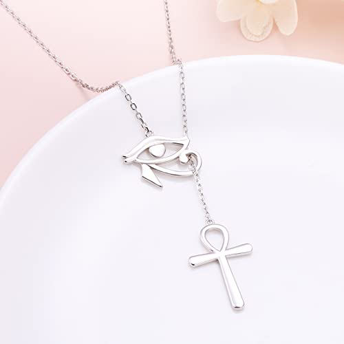 Long Necklace Sterling Silver Larait Bar Y Lariat Long Chain Drop Adjustable Necklace Gift for Her, 30" - style: Long Eye of Horus Necklace